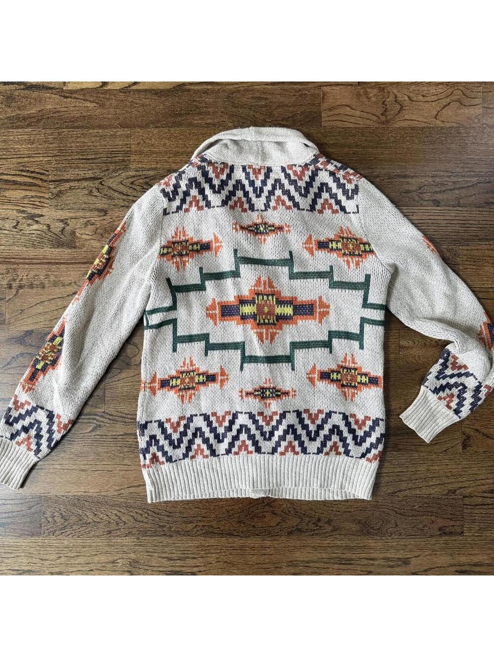 🧶 Urban Outfitters Southwestern Shawl Cardigan — Cream Multi — Men’s S/M - Picture 6 of 6